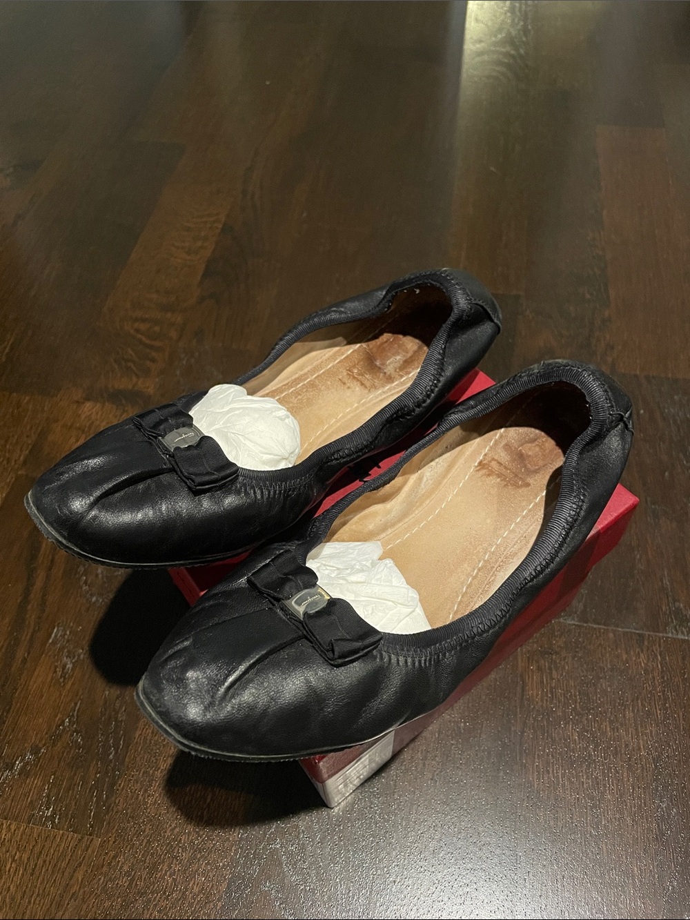 Salvatore Ferragamo Black My Joy Ballerina Flats with Bow Size 7.5